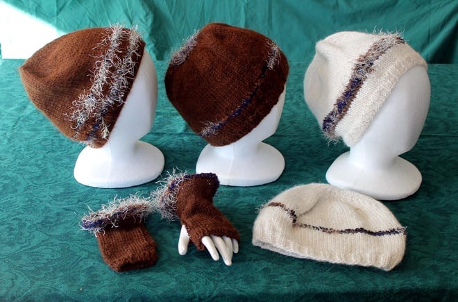 Some of the winter gear available at North Brook Farm, created by the Buskys' alpaca yarn.