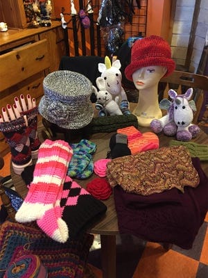 Here are some finished items made by members of Hell in a Yarn Basket Stitchery Circle.