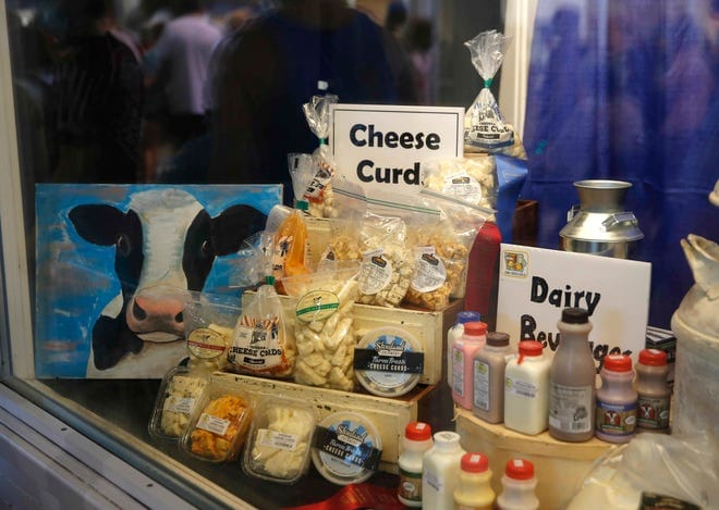 Various dairy items on display at the Agriculture Building on Thursday, Aug. 12, 2021, during the opening day of the Iowa State Fair in Des Moines 